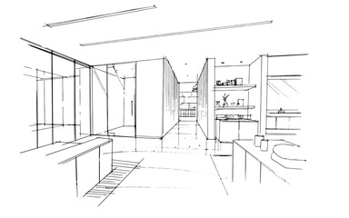 Drawing exterior and interior architectural lines. , Graphic assembly in architecture and interior design work. ,Sketch ideas for interior or exterior designs.