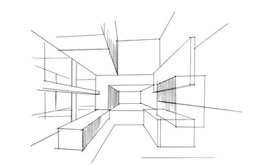 Drawing exterior and interior architectural lines. , Graphic assembly in architecture and interior design work. ,Sketch ideas for interior or exterior designs.