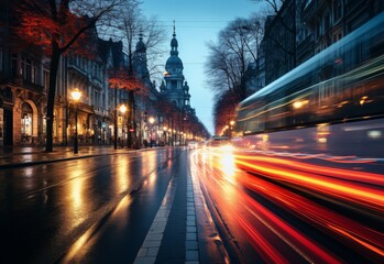 Fototapeta na wymiar Bustling City Street Filled With Nighttime Traffic