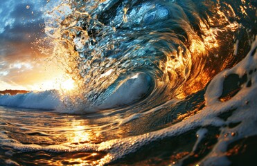 Softbox Illumination on Ocean Waves at Dusk ,Generative Ai