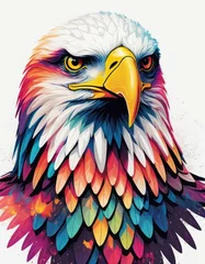 Poster Minimalist neon line logo head of eagle with smoke effects © Eureka Design