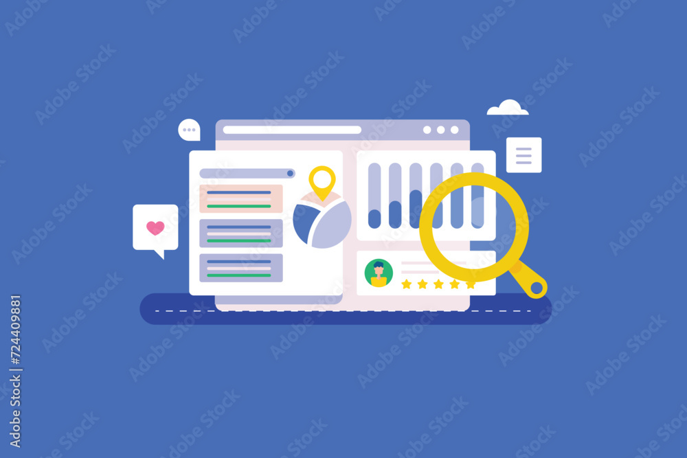 Poster web traffic data, search engine ranking, click rate and conversion report on dashboard screen, seo a