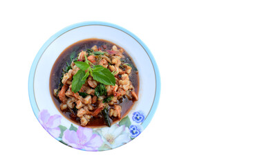 Stir-fried shrimp with basil leaves