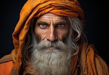 Elderly Man With Long Beard and Yellow Turban