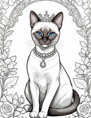 Obraz premium Coloring Page, Siamese cat, Cat, Crown, Stunning