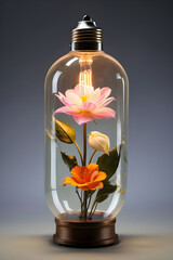 a flower inside a light bulb 1 glass 1 Edison bulb
