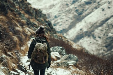 Nature Exploration: Female Hiker in Wilderness, Generative AI
