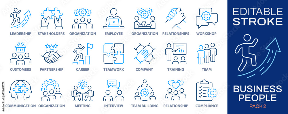 Wall mural business people line icons. collection of team, partnership, workshop, employee, career and more. ve