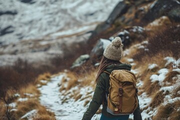 Wilderness Wanderer: Woman Hiking Scenic Trails, Generative AI