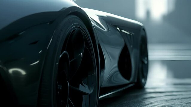 The camera focuses on the curved fender of a car showing off the aerodynamic shaping that maximizes efficiency and gives the vehicle a streamlined streamlined appearance.