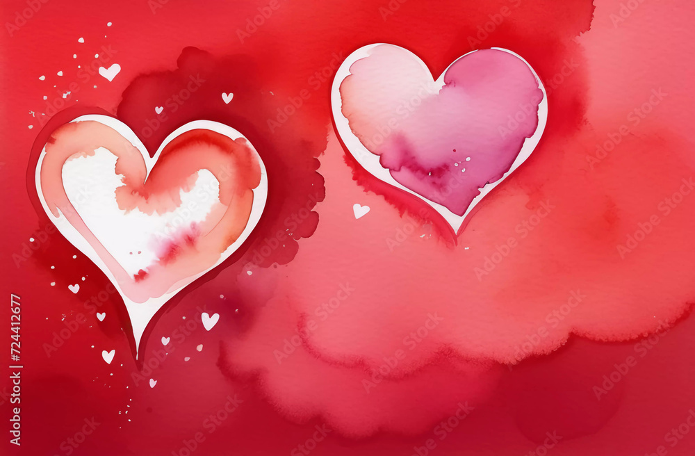 Canvas Prints watercolor hearts on a red background. background for your design with copy space. generative ai