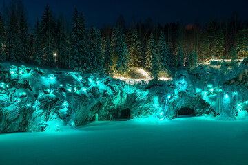 January night in the Marble Canyon. Ruskeala Mountain Park. Karelia, Russia