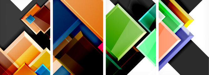 Color glass glossy square composition poster set for wallpaper, business card, cover, poster, banner, brochure, header, website