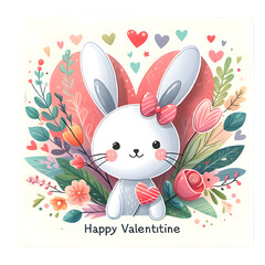 cute rabbit sticker with flower background  