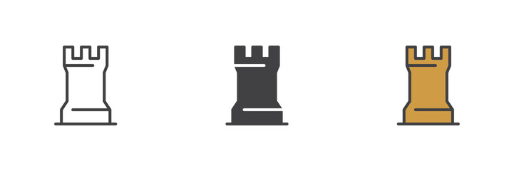 Chess rook figure different style icon set