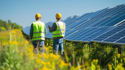 Engineers next to some solar panels