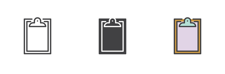 Paper clipboard different style icon set