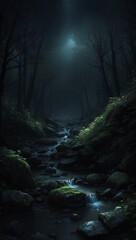 dark forest in the fog