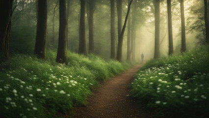 Obraz premium Path in the forest during morning.