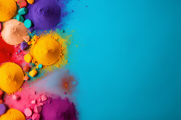 Colorful background for Holi Hai, top view with copyspace