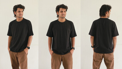 Indian man posing for black shirt in different style poses