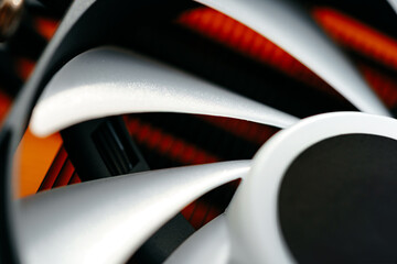 Close up of a cooler computer fan