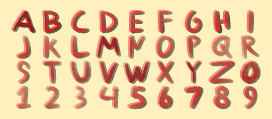 Alphabet made of dots, letters, and numbers. Vector illustration.
