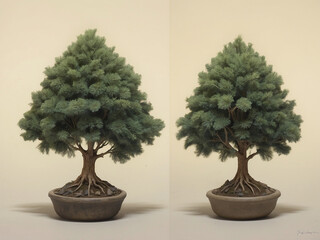 Small tree in a pot on a wooden background with space for text