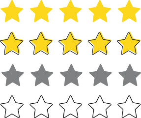 Five Star icon Vector illustration. Five Stars Review Symbol Silhouette Design, Rating Sign , Customer Feedback emblem isolated on White Background