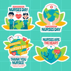 Nurses Day Label Flat Cartoon Hand Drawn Templates Background Illustration