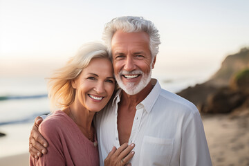Obraz premium Happy retiree couple at the beach