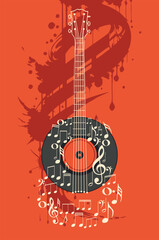 Guitar poster with splatters