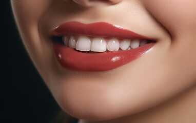Fototapeta premium Close-Up of Womans Face With Red Lipstick