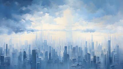 Panoramic image of a modern city under a cloudy sky.