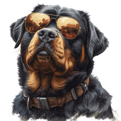 A Rottweiler In German Working Dog Glasses, Isolate Images White Background