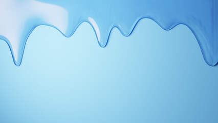 水色背景にとろみのある液体が垂れる背景素材。ジェル。3D（横長）