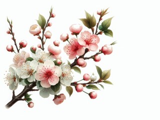 Beautiful illustration of a blossoming sakura branch. Wonderful spring.