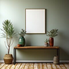 Blank vertical poster frame mockup in cozy home interior background. Photo Frame Mockup Luxurious with white wall background
