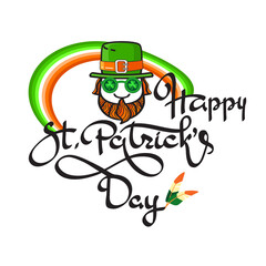 Happy Saint Patricks Day. Hand-drawn lettering, leprechaun, rainbow. Vector illustration.