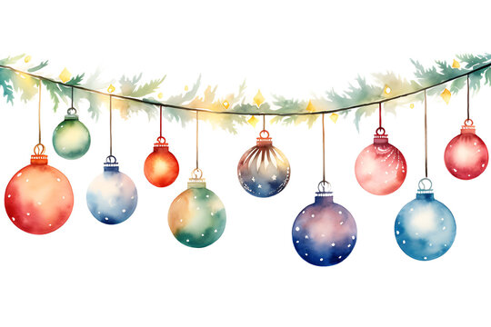 Christmas Lights Seamless Border  Watercolor HandPainted Holiday Ornament for Festive Decor