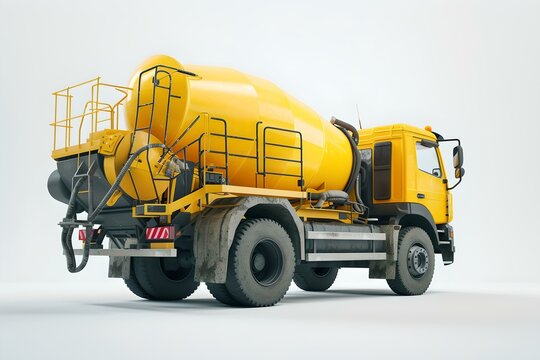 Yellow cement mixer truck isolated on white. industrial vehicle. construction equipment. ready for the job site. AI