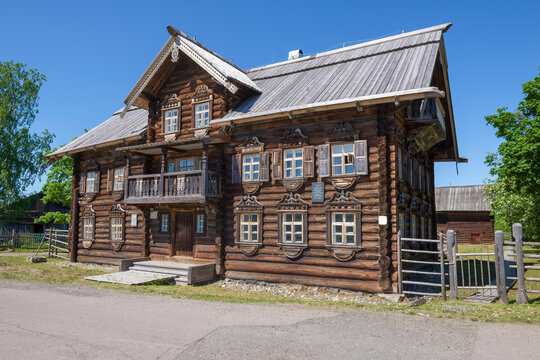 SHELTOZERO, RUSSIA - JUNE 13, 2020: Oldt building of the Sheltozero Veps Ethnographic Museum on a sunny June day. Karelia