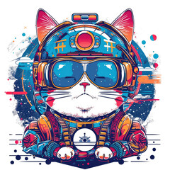 t-shirt illustration design, cat robot image, transparent background, Ai Generated images