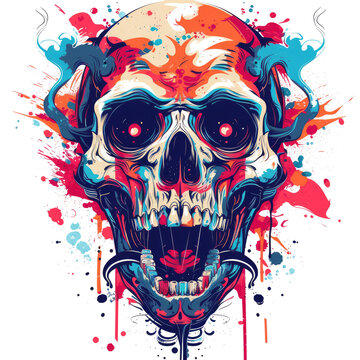 t-shirt illustration design, skull head image, transparent background, Ai Generated images