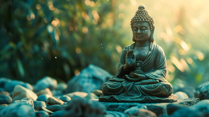 A statue of Buddha meditating. Mindfulnes, zen and meditation concept.