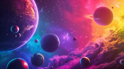 Naklejka premium Colorful celestial bodies fantasy