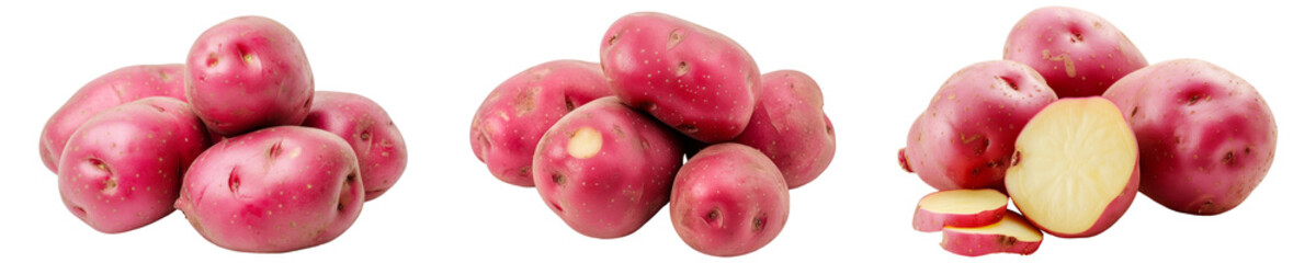 Obraz premium Red potatoes isolated on transparent or white background 