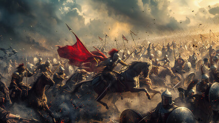 Ancient epic battle scene - obrazy, fototapety, plakaty