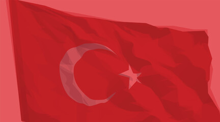 Waving realistic turkish flag on red background. Vector illustration.