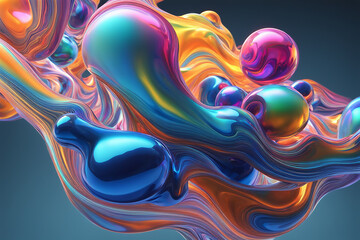 3d image of fluid abstract floating objects with holographic colors